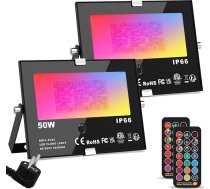 ChangM RGB LED prožektors āra apgaismojums ar tālvadības pulti Objektu apgaismojums Pack of 2 50 W LED prožektors IP66 Ūdensizturīgs prožektors Dārza noskaņas apgaismojums