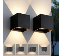 LED sienas lampas iekštelpām/iekšpus telpām 12 W 3000 K āra lampas IP65 ūdensizturīgs alumīnija āra apgaismojums ar regulējamu gaismas leņķi uz augšu uz leju, sienas lampas viesistabai dārzā, 2 gab., melns, iepakojumā