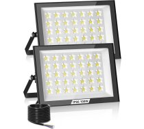 LED āra prožektors, 100 W, 2 gabali, 10000 LM īpaši spilgts LED prožektors, 6500 K vēss balts prožektors, IP66 ūdensizturīgs āra prožektors, āra prožektors dārzam, garāžai, sporta laukumam