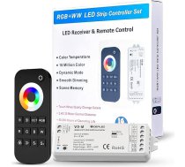 GIDEALED 2.4G bezvadu 5-in-1 LED lentes kontrolieris ar RF tālvadības pulti, 5 kanālu RGBWW LED kontrolieris CCT RGBW RGBW RGBCCT un 5 baltas gaismas lentēm DC12-24V