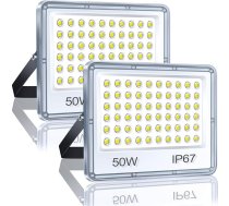 YIQIBRO LED āra prožektors, LED prožektors, īpaši spilgts 6500 K Cool White LED diska starta lukturis, IP67 ūdensnecaurlaidīgs āra prožektors, āra prožektors pagalmam, terasei, garāžai, gaitenim, dārzam (50 W-2PC)
