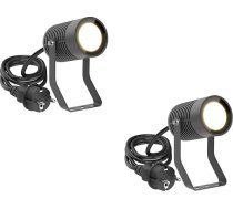 ledscom.de Shinga Dārza prožektors āra lietošanai, IP65, kontaktdakša, antracīts, ietver GU10 LED lampu 630 lm, silti balta, 2 gab. komplektā