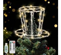 Lewondr Ziemassvētku eglīte Topper cepure, 9,45 collu epoksīda cepure Ziemassvētku eglīte Topper ar 40 LED spuldzēm, 6 stundu taimeris un 8 režīmi USB tālvadības pults, Ziemassvētku eglīte Topper Ziemassvētku rotājums iekštelpu brīvdienām