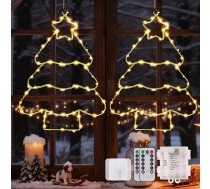 LED Ziemassvētku dekorēšana logi: 2 Pack 65 Warm White LED Ziemassvētku eglīte logu apgaismojums Ziemassvētku karājas gaismas aizkaru gaismas - Ziemassvētku apgaismojums logs ar taimeri baterijas darbojas