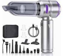 Rokas putekļsūcējs ar akumulatoru, automašīnas putekļsūcējs, bezvadu putekļsūcējs, 26000 Pa, 3 ātrumu spēcīgs mini putekļsūcējs birojam, mājai, mājdzīvnieku matiem, automašīnai, kempingam (sudraba/ violeta)