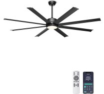 Ohniyou Griestu ventilators ar apgaismojumu - 182 cm (72 collu) griestu ventilators ar tālvadības pulti un lietotnes vadību, kluss līdzstrāvas motors, aptumšojams, moderns griestu ventilators dzīvojamai istabai, terasei, melns