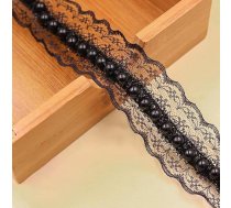 3 jardi platas 4 cm mežģīņu robežas, mežģīnes ar pērlītēm, izšūšanas mežģīņu apdares, mežģīņu lenta, pērļu mežģīnes, amatniecības mežģīņu robežas, dāvanu lenta, kāzām, aizkaram, galdautam, melna
