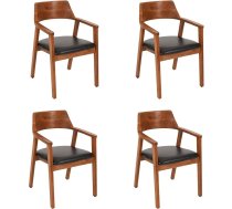SAM Set of 4 Angel Dining Room Chairs, Acacia Wood, Walnut-Coloured, Black Genuine Leather, Wooden Chairs with Armrests, Ergonomic Solid Wood Chairs with Leather Cover, Chairs for Kitchen, Dining Room