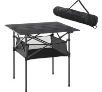 Outsunny alumīnija saliekamais kempinga galds ar tīkla somu – pārnēsājams piknika galds kempingam, dārza ballītēm, piknikam un balkonam, melns, 70 x 70 x 69 cm