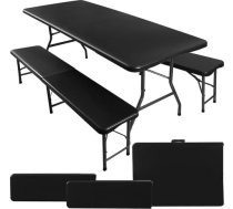 Saliekamais dārza galds 180cm + 2 soliņi - melns