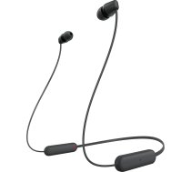 Sony WI-C100 bezvadu austiņas ausīs (līdz 25 stundām akumulatora darbības laiks, optimizētas balss palīgiem, iebūvēts mikrofons zvaniem, Bluetooth), melnas, mazas