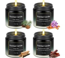 Aromatizētas sveces vīriešiem, 4 x 3,5 oz aromātisko sveču komplekts, aromātisko sveču dāvanu komplekts ar dabīgo sojas vasku, sveces stiklā ar 100 stundu degšanas laiku, mazas dāvanas dzimšanas dienai, tēva dienai