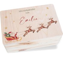 Koka kastīte Atmiņu kastīte - Ziemassvētku - Ziemassvētku vecīša ziemeļbrieža kamanas Personalizēta - Adventes kalendāra dāvanu iepakojums - 30 x 20 x 14 - Koks