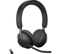 Jabra Evolve2 65 bezvadu austiņas, trokšņu slāpēšana, Microsoft Teams sertificētas stereo austiņas ar ilgstoši kalpojošu akumulatoru, USB-A Bluetooth adapteris, melnas krāsas