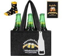 Vīriešu somiņa alus 6 pudeles - dāvanu komplekts ar metāla pudeļu atvērēju, personalizētas alus kartes zeķes - smieklīga dzimšanas dienas dāvana vīriešiem, Tēva diena, Oktoberfest (tumši pelēks)