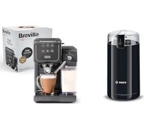 Breville Prima Latte III Portafilter Machine, pilnībā automātisks espresso aparāts/kafijas automāts & Bosch sadzīves tehnika TSM6A013B Kafijas dzirnaviņas, melns