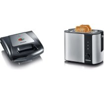 SEVERIN Sviestmaižu tosteris, funkcija 3-in-1, 1000 W, SA 2968, EDS-geb./ Melns un automātiskais tosteris, tosteris ar bulciņu piederumu, atkausēšanas un sildīšanas funkciju, 800 W, matēts nerūsējošais tērauds/melns, AT 2589