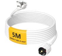 Pagarinātājs 5 m, plastmasas pagarinātājs ar aizsargkontaktu kontaktdakšu un kontaktligzdu, H05VV-F 3G 1,5 mm² Schuko barošanas kabelis (16A/250V, 3500W, IP20), izmantošanai iekštelpās, balts