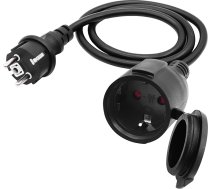 Āra pagarinātājs ar Schuko kontaktdakšu, maiņstrāvas Schuko pagarinātājs, barošanas kabelis, rozetes pagarinātājs, melns, 3 x 1,5 mm², 16 A, 250 V, IP44 mājām, birojam, lietošanai ārpus telpām
