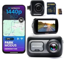 Nextbase 522GW Dashcam ar aizmugures skata kameru un 64 GB SD karti | 1440p 2K, GPS, WLAN un avārijas SOS | 3 collu skārienekrāns un stāvvietas režīms 24/7