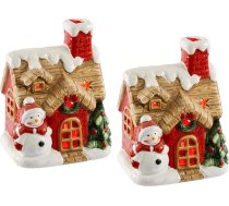 Ziemassvētku namiņš ar sniega cilvēku, eglīti un LED gaismu, 2 gab., 13 cm mājiņas Dekoratīvais gaismas namiņš Ziemassvētku rotājums Adventes rotājums Ziemassvētku ciemata LED gaismas figūra