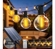 btfarm āra saules gaismas ar tālvadības pulti, 20 m 25 + 2 LED pasaku gaismas, āra saules, G40 spuldzes, izturīgas pret laikapstākļiem, 8 režīmi, saules pasaku gaismas, āra dārza, balkona, ballīšu, kāzu dekorēšanai, silti balta