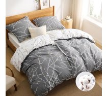 Bedsure 4 gab. gultas veļas komplekts, kokvilna, pelēks, 2 135 x 200 cm sega, 2 80 x 80 cm spilvendrānas, OEKO-TEX sertificēts, divpusējs, ar zaru rakstu, ar rāvējslēdzēju