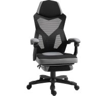 Vinsetto biroja krēsls spēļu krēsls Regulējams augstums atzveltne grozāmie riteņi kāju balsts sieta audums 58x63x112-122cm pelēks/ melns