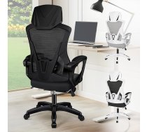 ALFORDSON sieta biroja krēsls, darba krēsls, darba galda krēsls, ergonomisks, krēsls ar augstu atzveltni, liels jostas balsts, sanāksmju krēsls, regulējams augstums, grozāms krēsls, slīpuma leņķis 90°-150°, 180 kg celtspēja, melns