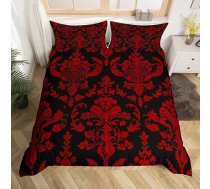 Loussiesd Sarkans melns gultas veļas komplekts 135 x 200 cm Vintage damaskas ziedu austrumu austrumu antīko sega sedz bērnu zēni meitenes gotikas bohēmas ziedu gultas Luksusa ziedu gultasveļa komplekts