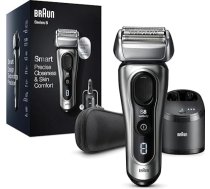 Braun Series 8 vīriešu skuveklis ar 3+1 skūšanās galviņu, elektriskais skuveklis un trimmeris, Sonic tehnoloģija, 40° galviņa, kontūru regulēšana, tīrīšanas stacija, mitrs un sauss, 8467cc, sudraba krāsā