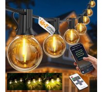 Āra pasaku gaismas, 33,3 m, āra LED pasaku gaismas, āra Power App & FB (dubultā vadība), G40 taimeris, aptumšojamas, lapene, balkons, āra, dārza apgaismojums (40 + 2 spuldzes) un 6,4 m kabelis, izturīgs pret laikapstākļiem