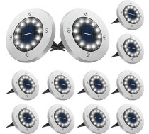Bowfar Saules grīdas gaisma āra gaismām, 12 LED, auksti balta saules gaisma āra lietošanai, 800 mAh, IP65 ūdensizturīga saules gaisma, saules dārza gaisma zālienam, celiņam, terasei, terases dārzam, 12 gab. iepakojums