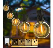Yuusei Pasaku Lights Outdoor Power, 15 m Pasaku Lights Outdoor LED ar reostatslēdzēju, IP45 ūdensizturīgs, 18+1 G40 Dimmable āra gaismas spuldzītes Gaisma dārzam, lapene, balkons, kempings, puse, kāzas