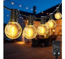 LED pasaku gaismas āra apgaismojums, 30 m LED āra pasaku gaismas ar gaismas sensoru taimeri, 50 + 2 silti baltas G40 spuldzes, ūdensizturīgas pasaku gaismas dārzam, terasei, kāzām