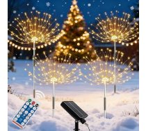 Saules gaismas āra gaismām, 4 gabali, 120 LED saules gaismas, uguņošanas ierīces, 8 režīmi, saules gaismas, pienenes ar tālvadības pulti, saules spraudnis, izturīgs pret laikapstākļiem, dārza apgaismojums Helovīnam, Ziemassvētku dienai