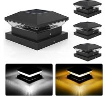 NATPOW Pack of 4 Solar Post Caps, 9 x 9, 10 x 10, 2 režīmi LED Post Light, saules IP65 ūdensizturīgs stabu apgaismojums koka stabiem, ārā, silti balta + auksti balta