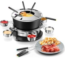 CUSIMAX Elektriskais Fondue komplekts ar 1300 W jaudas regulēšanas funkciju sieram, šokolādei, eļļai un buljonam, 2 l nepielipīgs elektriskais Fondue katls ar 8 dakšiņām, 6 kausiņiem un noņemamu rokturi pret applaucēšanos