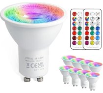 GU10 LED spuldze ar maināmām krāsām, 5 W dimmējama 12 krāsu LED spuldze ar tālvadības pulti, vēsā baltā 6000 K un RGB starmešu gaisma, 50 W, piemērota sienas apgaismojumam, sliedes apgaismojumam, mājas dekorēšanai (8 gab.)