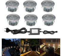 LED iebūvēti grīdas prožektori 6 gab. komplekts ar diametru 45 mm 1 W Iebūvēti grīdas prožektori ārā 12 V IP67 ūdensizturīgs dārza terases sildītājs Silti balta gaisma