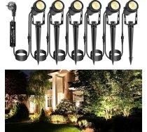 ECOWHO Dārza LED 12 V 3 W dārza prožektors ar zemējuma tapu un kontaktdakšu IP65 Ūdensizturīgs dārza apgaismojums Dārza prožektori ar kabeli āra dārza zālienam (silti balta, 6 gab.)