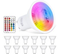 ChangM LED GU10 lampa RGB + silti balta krāsa mainās punkta gaisma 6 W, 540 LM, ar tālvadības pulti, regulējama ar 50 W halogēna spuldzes ekvivalentu (12 gab.)