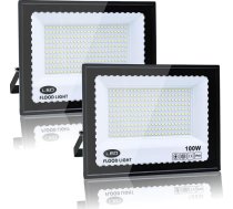 2 āra prožektoru komplekts, 100 W, 6500 K Cool White, āra prožektors, IP66 ūdensizturīgs, 10000 LM LED prožektors, dārziem, pagalmiem, garāžām, jumtiem, terašām, autostāvvietām, laukumiem un dokiem