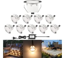 10 LED iekštelpu prožektoru komplekts ārtelpām 12 V IP67 ūdensizturīgs diametrs 45 mm 1 W Padziļinājumā iebūvēti grīdas lukturi virtuvei Dārza kāpnes Gājēju celiņš Koka tilts Balkons Terase Silti balta krāsa