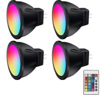 GU4 LED 12V RGB MR11 krāsu maiņas spuldzes Ziemassvētku apgaismojumam, MR11 LED 12V 3W Bi-Pin pamatne, silti balta + 15 daudzkrāsainas ainavu apgaismojumam (4 spuldzes, 1 tālvadības pults)
