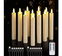 IMAGE 12 bezdeguma sveces ar tālvadības pulti, uzlādējamas 3D dakts LED sveces ziloņkaula krāsā ar taimeri, izmēri 15,8 cm x 2 cm, paredzētas mājas kāzām, Ziemassvētkiem, dzimšanas dienai, silti baltas krāsas