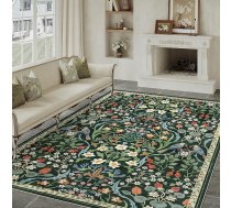 PureCozy Dzīvojamās istabas paklājs 200 x 300 cm Mazgājams ziedu raksts Īss kaudzes neslīdošs mīksts Boho Vintage paklāji liels guļamistabai ēdamistaba guļamistaba dzīvojamā istaba zaļš