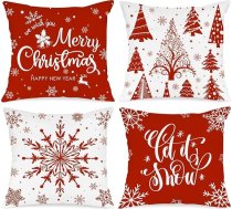 Lanpn Pack of 4 White and Red Cushion Covers Ziemassvētku spilvenu pārvalks 45 x 45 cm, ziemas sniegpārsliņas Dekoratīvs Ziemassvētku spilvens Ziemassvētku dekorēšanai Ziemassvētku gultas veļa dīvāna rotājumi (sarkans)
