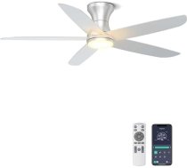 Ohniyou Griestu ventilators ar apgaismojumu un tālvadības pulti, 117 cm, App Control, aptumšojams, klusais līdzstrāvas motors, Griestu ventilatori guļamistabai, terasei, virtuvei, sudraba krāsā