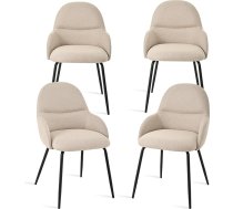 Dining Room Chairs Set of 4 with Armrests - Ergonomic Upholstered Chairs, Modern Kitchen Chairs with Linen Cover & Metal Legs, Padded Chairs for Living Room, Dining Room, Kitchen, Beige